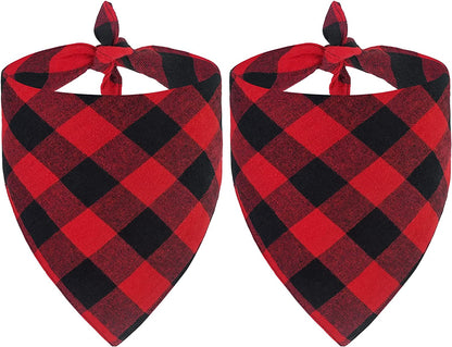 2 Pack Dog Christmas Bandanas, Classic Buffalo Red Plaid Pet Bandana Scarf Triangle Bibs Kerchief Pet Costume Outfit Accessories for Small Medium Large and Extra Large Dogs Cats Pets (Small)